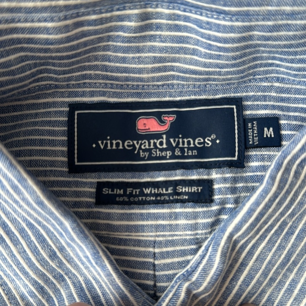 Vineyard Vines Slim Fit Linen Striped Whale Shirt NWT - Picture 4 of 6